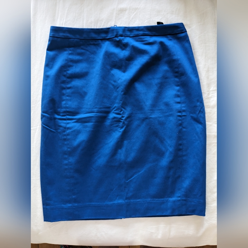NWT Express Mini Pencil Skirt Blue with Gold‎ Back Details Size 0
